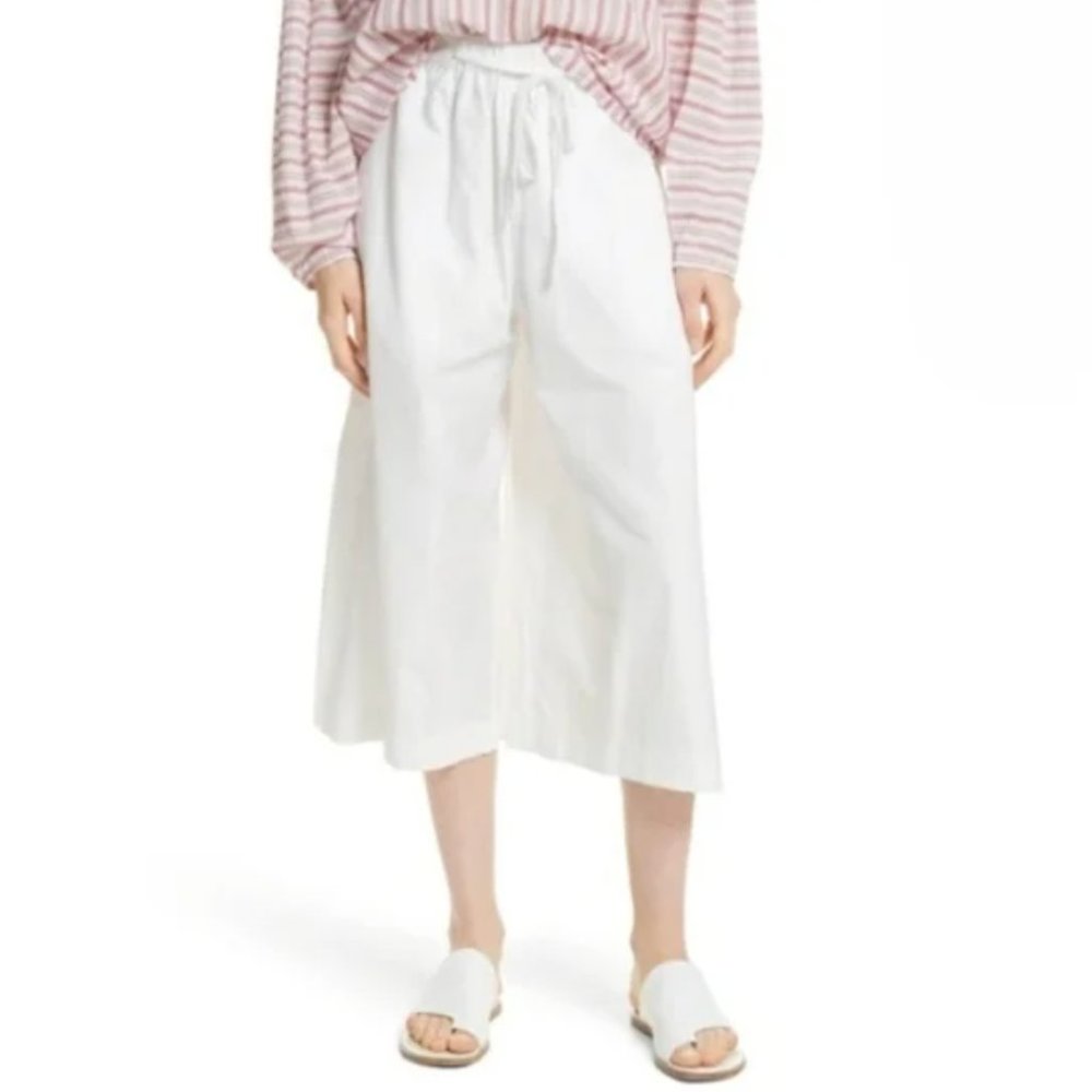 VINCE Wide Leg Cotton Pants Side-Slit Culottes in White Size- M/L - Picture 3 of 17